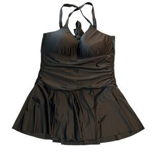 Mycoco Womens Swimsuit Swim Dress Black Ruched Tummy Adjustable Black Size 16